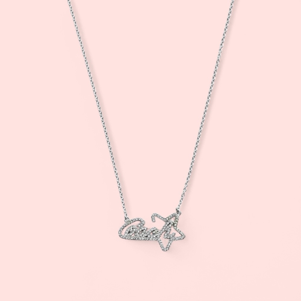 NWT Coach Pavé Star Script Pendant Necklace Dainty Silver Tone 16” + 2”
